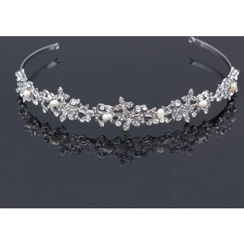 SLBRIDAL Art Deco Alloy Rhinestone Crystal Pearls Wedding Tiara Headband Bridal Hair Accessories Bridesmaids Princess Women