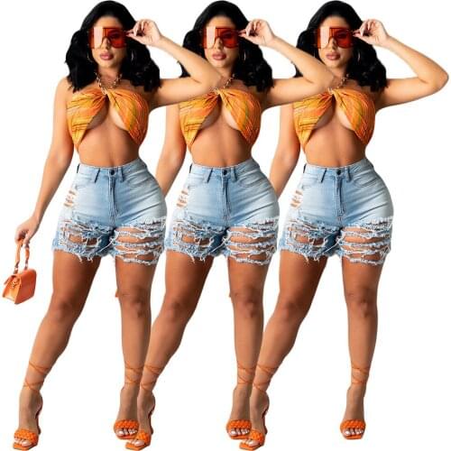2021 Summer Women Jeans Short Pants Ripped Hollow Out Streetwear Skinny Summer Clothes For Women Outfit