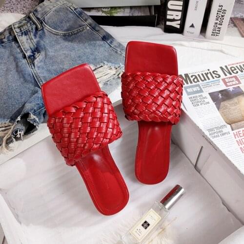 New summer women slippers slip on slides square toe casual shoes woman high quality shoes ladies hot fashion sandalias size 44