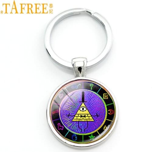 TAFREE Trendy Drama Case For stick Falls Keychain Mysteries Bill Cipher Wheel Car Key Chain Ring Holder Men Women Jewelry CT09
