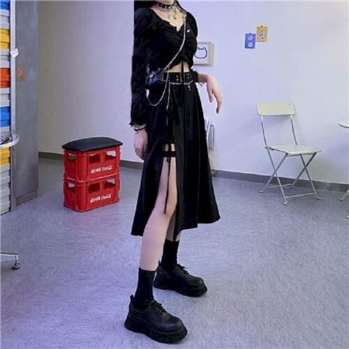 2021 Summer Two Peice Set Vest Black Suit Korean Fashion V-neck Clothes Two Piece Outfits For Women Harajuku Dark Gothic Style