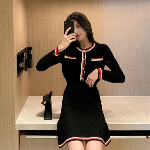 Casual knitted suit diamond pattern contrast cardigan + slim skirt 2-piece suit 2021 spring and autumn fashion womens clothing