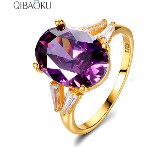 Sterling Silver 925 Rings for Women Amethyst Purple Rings Fine Jewelry Solitaire Big Created Oval Wedding Ring Gift