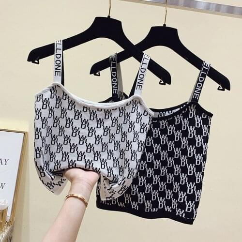 Suspender Vest Letter Ice Silk Knitting Short Back With Exposed Navel Inside And Outside Wear With Bra Top