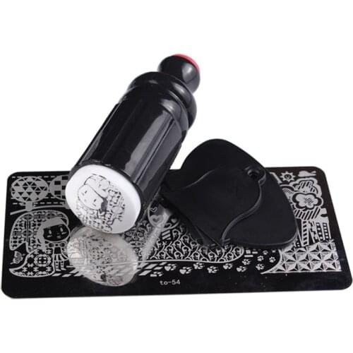 1 Stamper+2 Scraper Fashion Nail Art Tool Black Color Plastic Soft Stamping Plate Stamper
