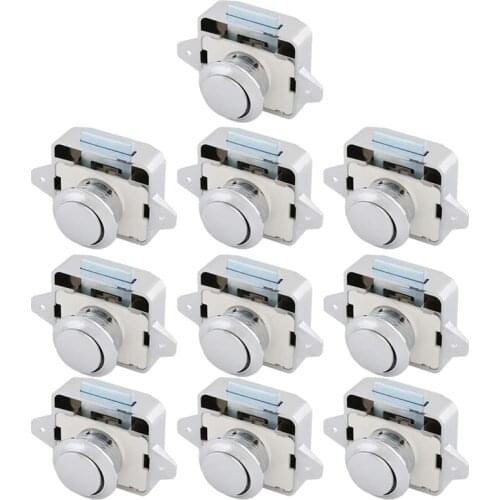 10Pcs Zinc Alloy Push Button Drawer Catch Lock Keyless Door Cupboard Latch Knob for Cabinet/RV/Boat