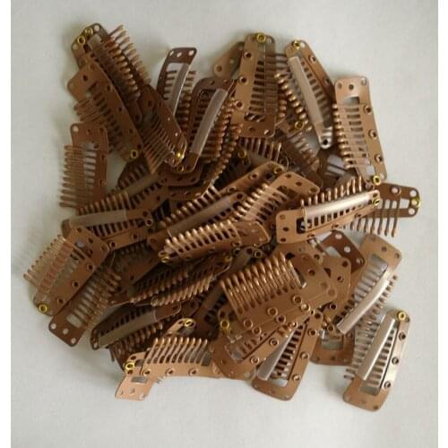 100pcs Light Brown Color High Quality Stainless Steel Hair Extension Wig Clip Straight Teeth 3.8cm Length