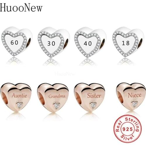 2021 Women Berloque 925 Sterling Silver Heart Bead Number Family Tree Charms For Original Charm Bracelet Necklace Jewelry Making