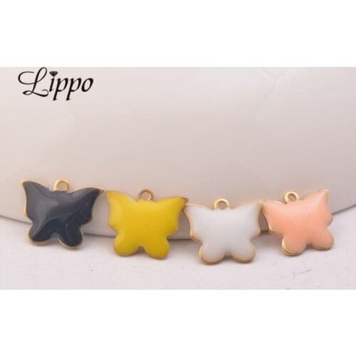 30pcs 10mm*10mm Copper Golden Enamelled Butterfly Charms Double Sided Enamel Pendants For Women DIY Jewelry Making