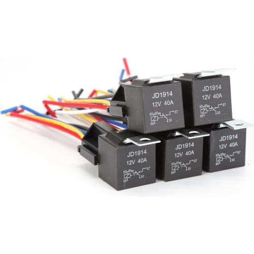 5Pcs 12V 40 Amp Car SPDT Automotive Relay DC 5 Pin 5 Wires W/ Harness Socket JD1914