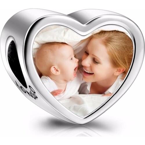 AOBOCO 925 Silver Bead Custom Photo Love Heart Charm Beads Fit Oiginal European Bracelet DIY Jewelry