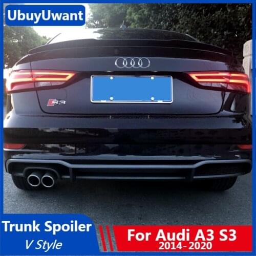 UBUYUWANT V Style Car Spoiler For Audi A3 Sedan 2014-2020 ABS Plastic Exterior Rear Spoiler Tail Trunk Boot Wing Decoration