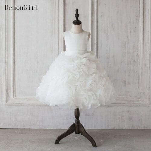 2021 Ball Gown Flower Girl Dress for Wedding Baby Girls Party Dresses Lace Up Back Bow First Communion Dress