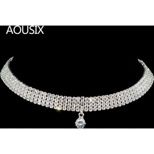 Sparkling Silver Color Crystal Collar Chain Choker Necklace Bridal Women Wedding Party Diamante Rhinestone Choker Jewelry Gifts