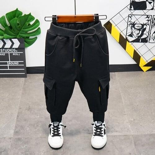 Baby Boys Trousers Korean Fashion Kids Solid Pocket Cargo Pants Autumn Winter Plus Velvet Warm Pants For Boy 3-8 Y Toddler Pants