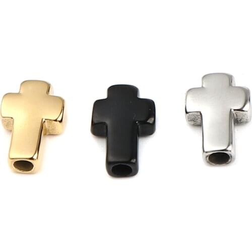 New Trend Stainless Steel Religious Beads Cross Gold Color 14mm x 10mm, Hole: Approx 2.7mm, 1 Piece