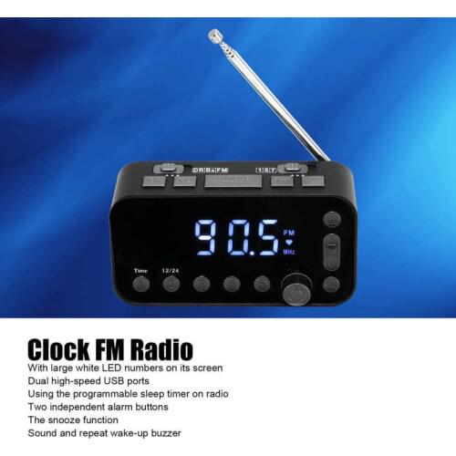DAB-A1 Clock FM Radio Dual USB with Charging Port LCD Display Backlight Adjustable Volume Alarm Clock Radio