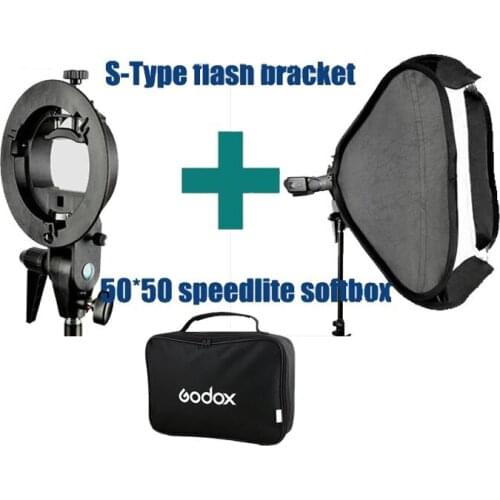 PRO Godox S-Type flash Bracket with Handy Speedlite 50*50 Softbox Bowens S Mount Holder for Speedlite Softbox P20
