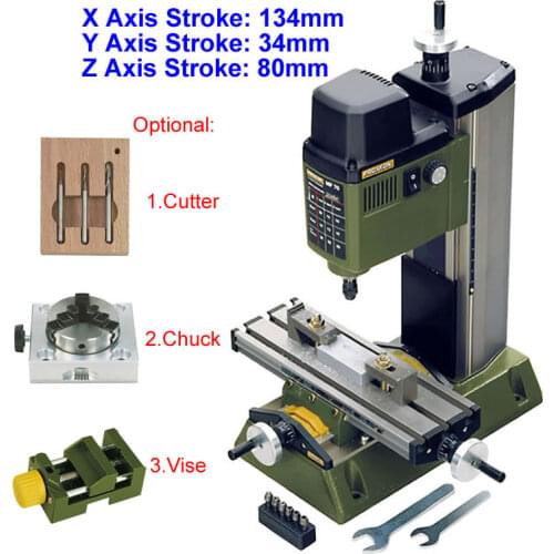 220V 100W PROXXON Mini Milling Machine MF70 Bench Driller Woodworking Lathe Dividing Head Chuck Tungsten Steel Cutter Bits Vise