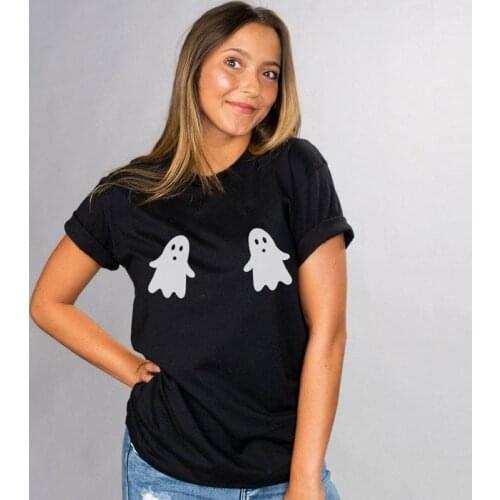 Funny Ghost Boobs T-shirt Spooky Women Halloween Party Black Tshirt Casual Short Sleeve Graphic Grunge Tees Tops Drop Shipping
