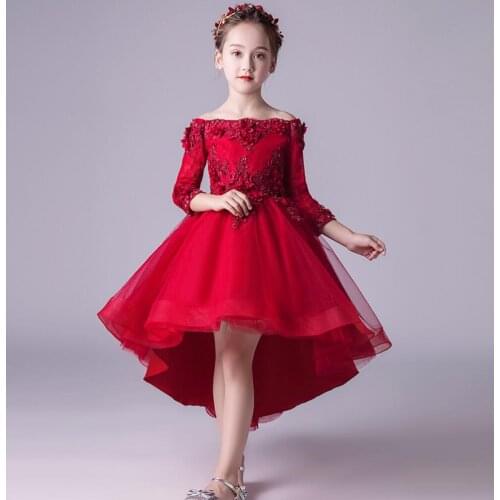 Glizt Red Tulle Strapless Flower Girl Dress for Wedding Party Pageant Princess Floral Baby Baptism Gown First Communion Dresses