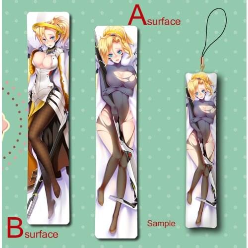 Hot Game Mercy Angela Ziegler Cool Anime Mini Dakimakura Keychain Badge Pillow Hanging Ornament Phone Strap Gift