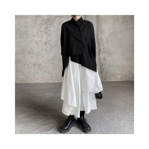 Small Design Sense Irregular Shirt Dark Black Department careful black long-sleeved top woman