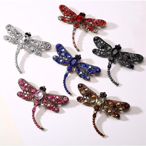 JTCFLY Crystal Vintage Dragonfly Brooches for Women Large Insect Brooch Pin Fashion Dress Coat Accessories Cute Jewelry Gift