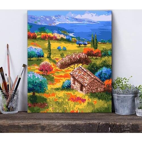 Verf Meisje Schilderij Van Nummers Landschap Diy OliePaint by Number View Canvas Art Pictures Home Decor 40X50cm Rural Warm