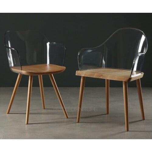 Classic Modern Design Solid beech wood transparent acrylic clear dining side arm chair fashion popular crystal diamond chair 1PC