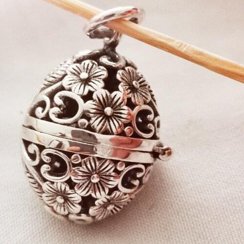 925 Sterling Silver Cutout Flower Egg Filigree Pendant Charm Locket Jewelry A4080