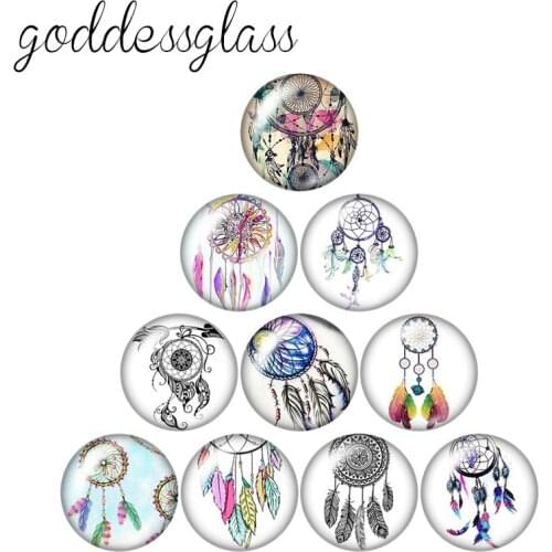 Dreamcatcher Peacock feather 12mm/18mm/20mm/25mm Round photo glass cabochon demo flat back Making findings accept custom