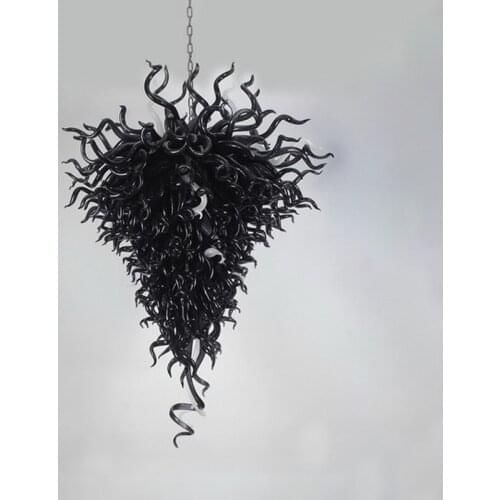 Hand Blown Murano Glass Chandeliers Black and White Color LED Long Hanging Pendant Lamps 48 Inches
