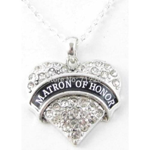 MATRON OF HONOR 1*1 inch big size hearts MATRON OF HONOR crystal heart pendant necklace Wedding Gift