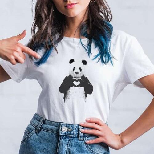 Drawing Fashion Printed Women Tshirts Harajcku Casual White T Shirt Female Exquisite Panda Cartoon Top Hipster Tumblr Mujer