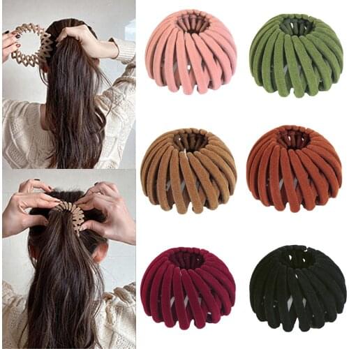 Fashion Velvet Hair Claw Clip Women Bird Nest Bun Maker Expanding Hairband Holder Clips Claw Pins Ponytail Hairpin