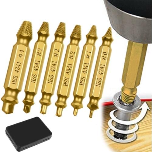 4/5/6PCS Damaged Screw Extractor Drill Bit Set Kit Double Side Stripped Broken Screw Bolt Remover Extractor Easily Take Out Tool