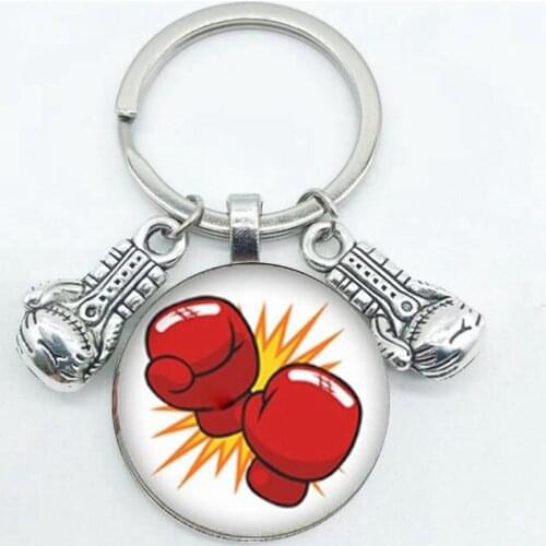 New Fashion Glass Cabochon Key Chain Boxing Glove Pendant Boxing Lobster Buckle DIY Men And Women Car Key Chain Gift