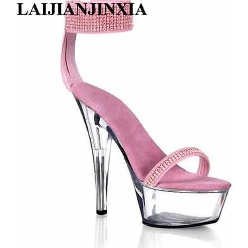 New 17 cm high with pink glass slipper, thick bottom waterproof princess sandals, Dance Shoes