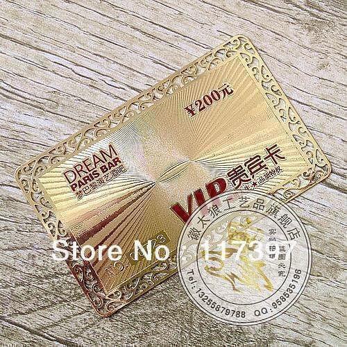 Wholesales 100-piece 0.35mm die-cut Deluxe Metal Business Cards/ Vip Cards,die-cut,Double-side,Embossed card 100pcs/lot