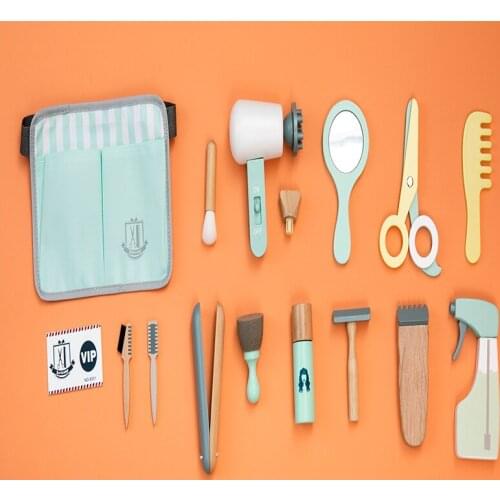 Hairdressing Toy Kit Kids Simulation Hair Dryer Comb Gift Box For Girls Dressing Beauty Wooden Play House Baby Toys Accessories