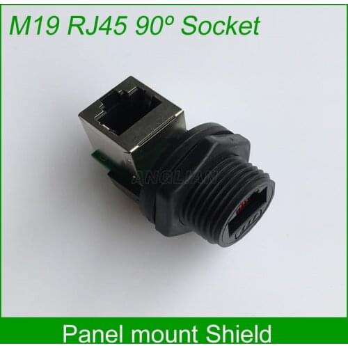 90 degree RJ45 connector M19 thread size panel mount 8P8C Female network cable Socket Waterproof Dustproof Connector cap 1 unit