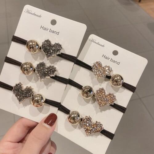 Rhinestones Heart Button Cute Elastic Hair Bands Rubber Ball Hair Rope Tie Girls Hair Scrunchie Ponytail Holder Gum Accessories