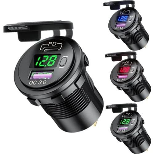 ROXGOCT 12V/24V USB Charger Socket Type C PD+QC 3.0 Quick Charger With Switch Universal Motorcycle Car Truck RV ATV Boat Socket