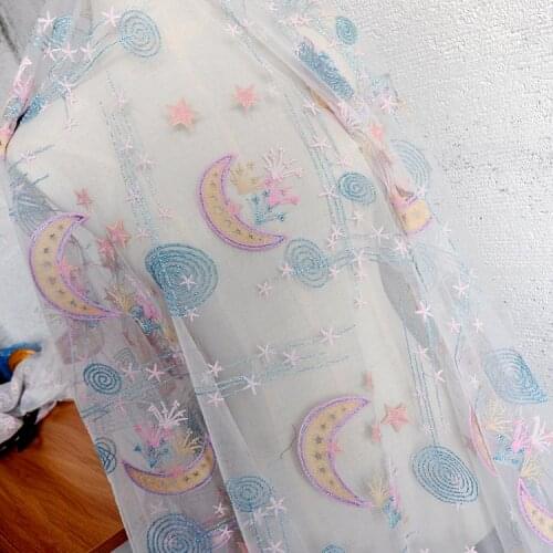 Mesh Embroidered Lace Fabric Sun Moon Star Stars Moon Planet Embroidered Dress Lace Fabric