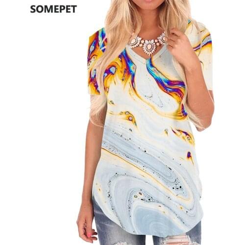 SOMEPET Dizziness T-shirt women Tie Dye Shirt Print Colorful Tshirts Printed Harajuku V-neck Tshirt Womens Clothing Fashion Cool