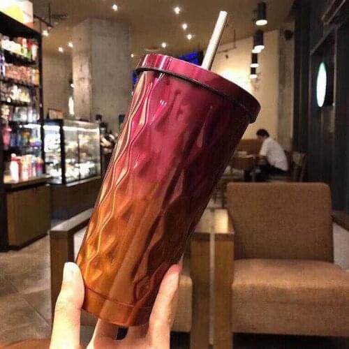 Star Cup Stainless Steel Straw Cup Adult Coffee Cup Gifts for Men and Women Fashion Water Cup Dad Diamond Gradient Color Cup