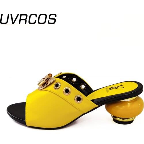 Yellow Color African Women Wedding Shoe Woman Open Toe Ladies Pumps Women Shoes Party Wedding Shoes Decorated with Rhinestone