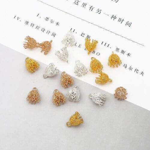 Vintage 1Pc 13x10mm Beads Caps Cast Copper with Crystal Zircon Connector Caps Jewelry Findings DIY Necklace Earrings Supplies