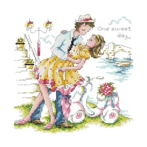 Gold Collection Counted Cross Stitch Kit One Sweet Day Kiss Love Lover Boy and Girl SO